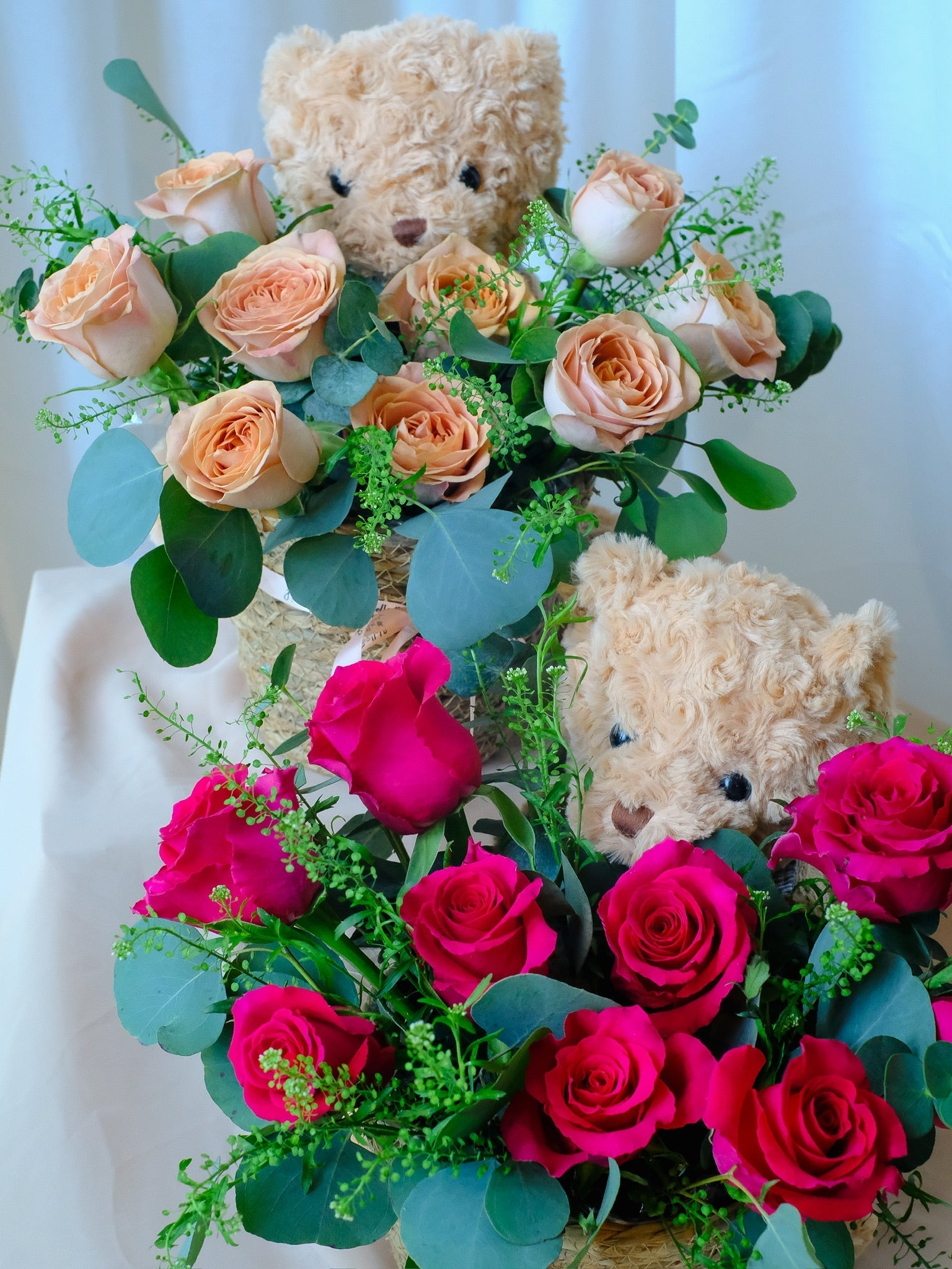 Bella - Hot Pink Roses in Teddy Bear Holder