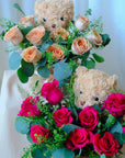 Bella - Hot Pink Roses in Teddy Bear Holder