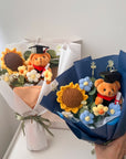 [ 1 day in advance] Graduation Bear & Crochet Sunflower Bouquet (Blue)