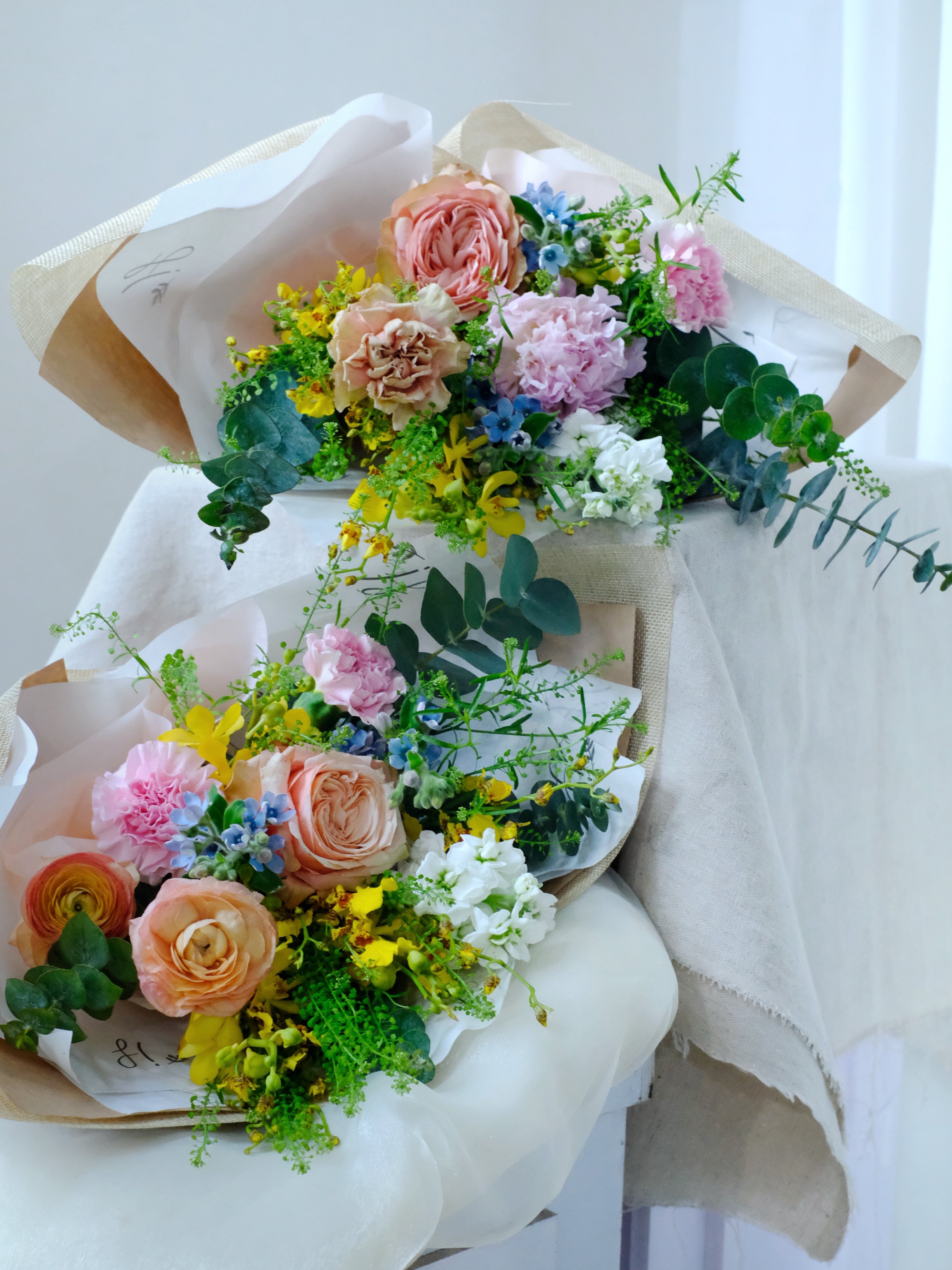 Mother&#39;s Day 24 | Amber - Peony/Ranunculus Peach, Pink and Yellow Bouquet