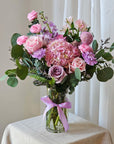 Enchanted Vase - Pink hydrangea with lilacs and pastel pinks
