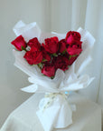 Ruby - Red Roses in White Wrapping - 14 Stalks