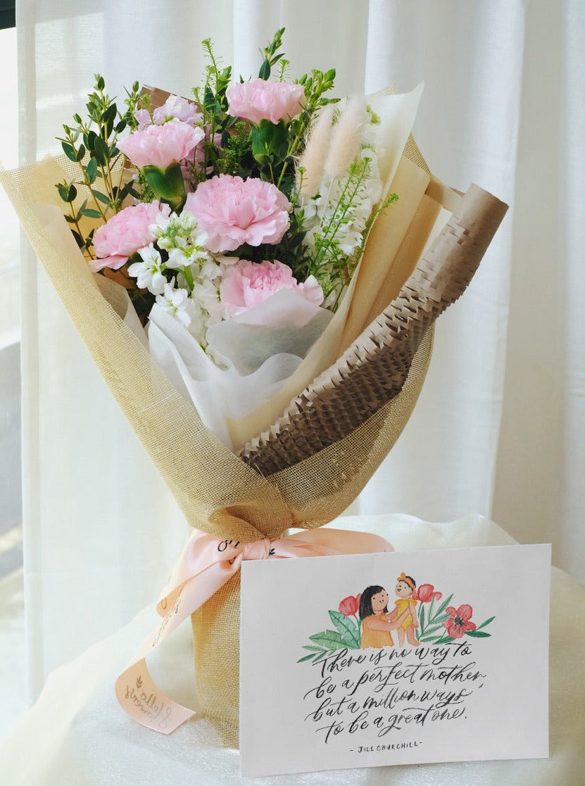 Mother&#39;s Day 24 | Hello Flowers! X Kristen Kiong Bundle - Carnation Bouquet with Great Mom Poster