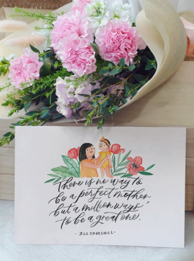 Mother&#39;s Day 24 | Hello Flowers! X Kristen Kiong Bundle - Carnation Bouquet with Great Mom Poster