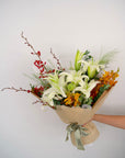 Iris - White Lilies & Orchids Bouquet