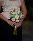 White Calla, Germini and Blue Bridal Bouquet (Fresh Flower) - Petite and Frontal-Facing
