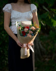Mocha Rose - Red and Cappuccino Rose Bouquet with Blue Oxypetalum