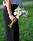 White Calla, Germini and Blue Bridal Bouquet (Fresh Flower) - Petite and Frontal-Facing