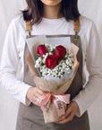 Lea Mini Bouquet - 3 Stalk Roses, Baby's Breath & Eucalyptus Bouquet