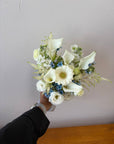 White Calla, Germini and Blue Bridal Bouquet (Fresh Flower) - Petite and Frontal-Facing