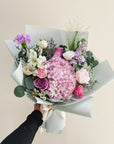 Enchanted Bouquet/Vase - Pink hydrangea with lilacs and pastel pinks