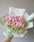 pink hydrangea flower bouquet baby's breath tanacetum daisies