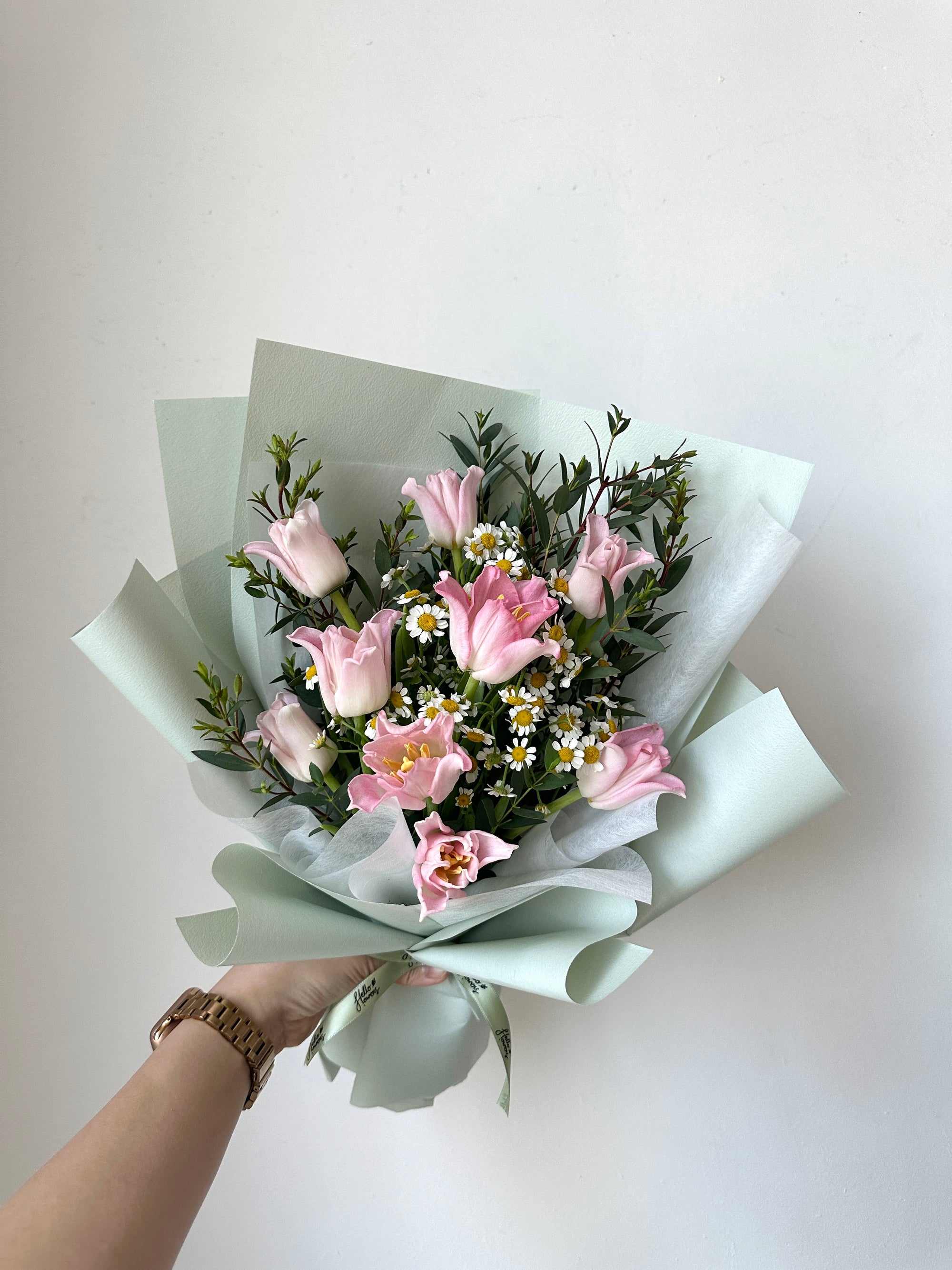 Thea - Tulips and Tanacetum Daisy Bouquet