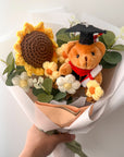 [1 day in advance] Graduation Bear & Crochet Sunflower Bouquet (Yellow & White)