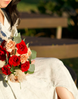 Red Roses Caramel Carnation and Pampas Bridal Bouquet (Fresh Flower)