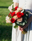 Red Roses Caramel Carnation and Pampas Bridal Bouquet (Fresh Flower)