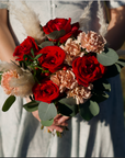 Red Roses Caramel Carnation and Pampas Bridal Bouquet (Fresh Flower)