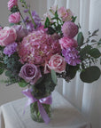 Enchanted Bouquet/Vase - Pink hydrangea with lilacs and pastel pinks