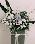 White & Blue Sympathy Flower Stand - Hello Flowers