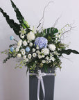 White & Blue Sympathy Flower Stand