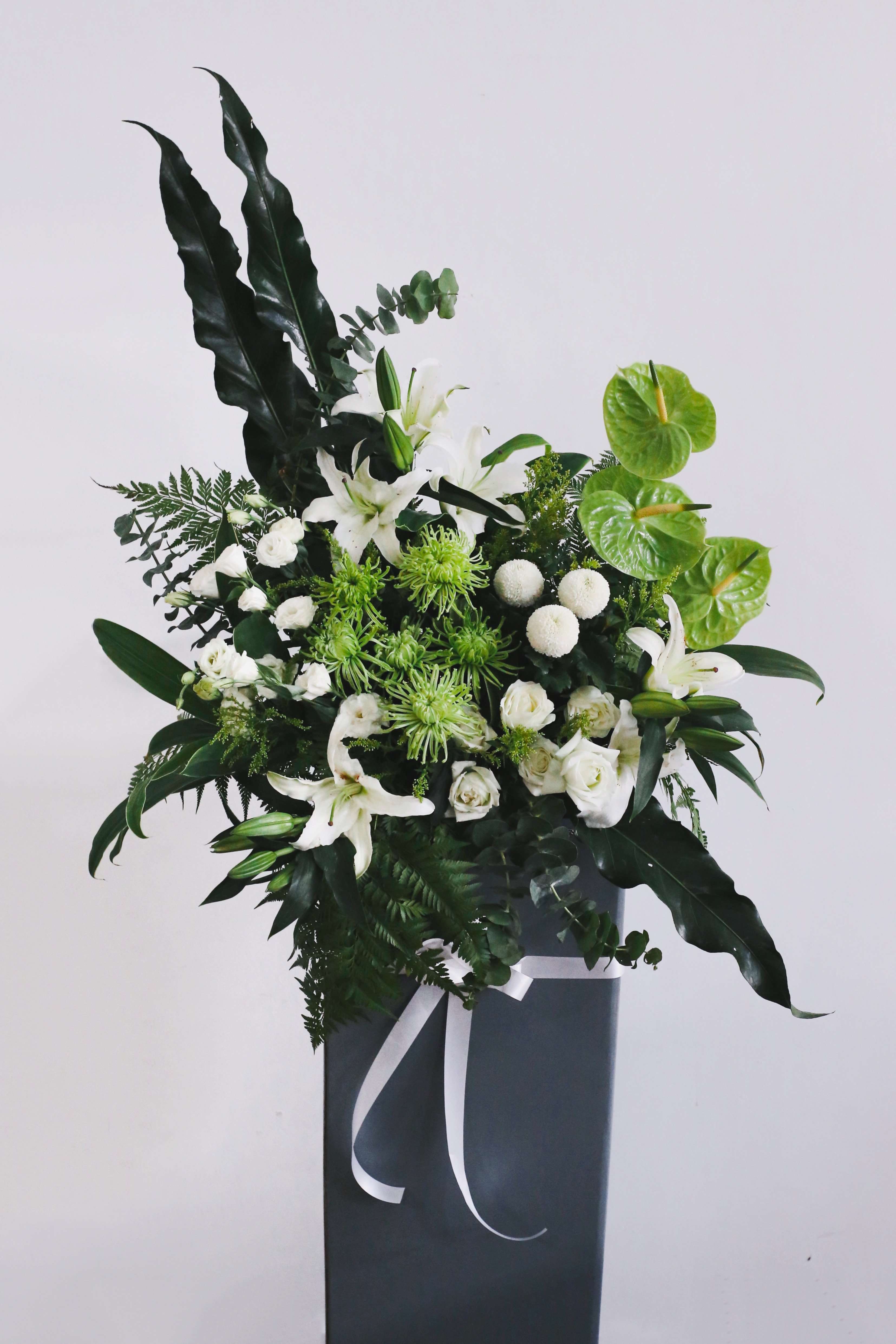 White &amp; Green Sympathy Flower Stand