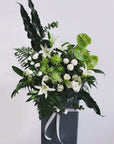 White & Green Sympathy Flower Stand