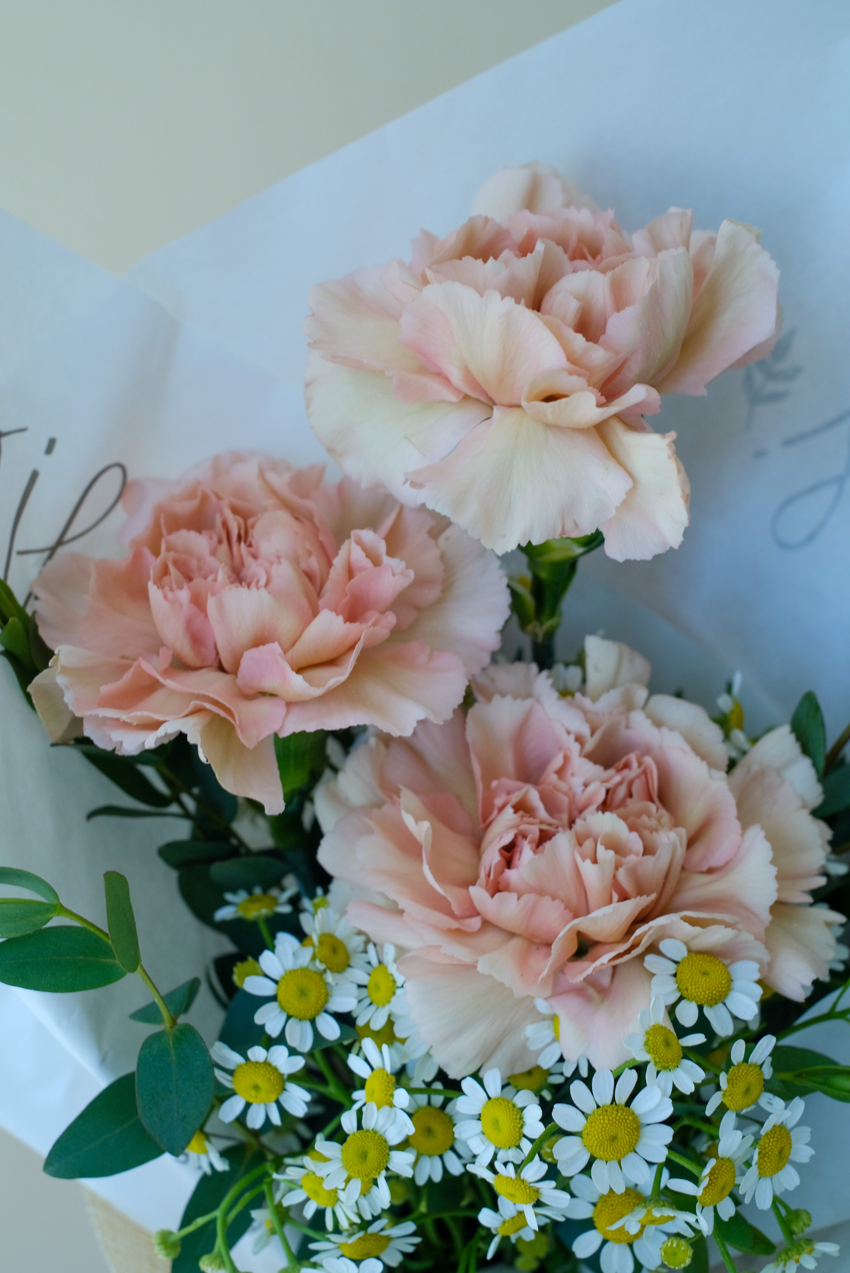 Ruth Mini Bouquet - Dutch Carnations &amp; Tanacetum Bouquet