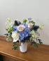 Ethereal Grace light blue hydrangea vase arrangement with menta roses