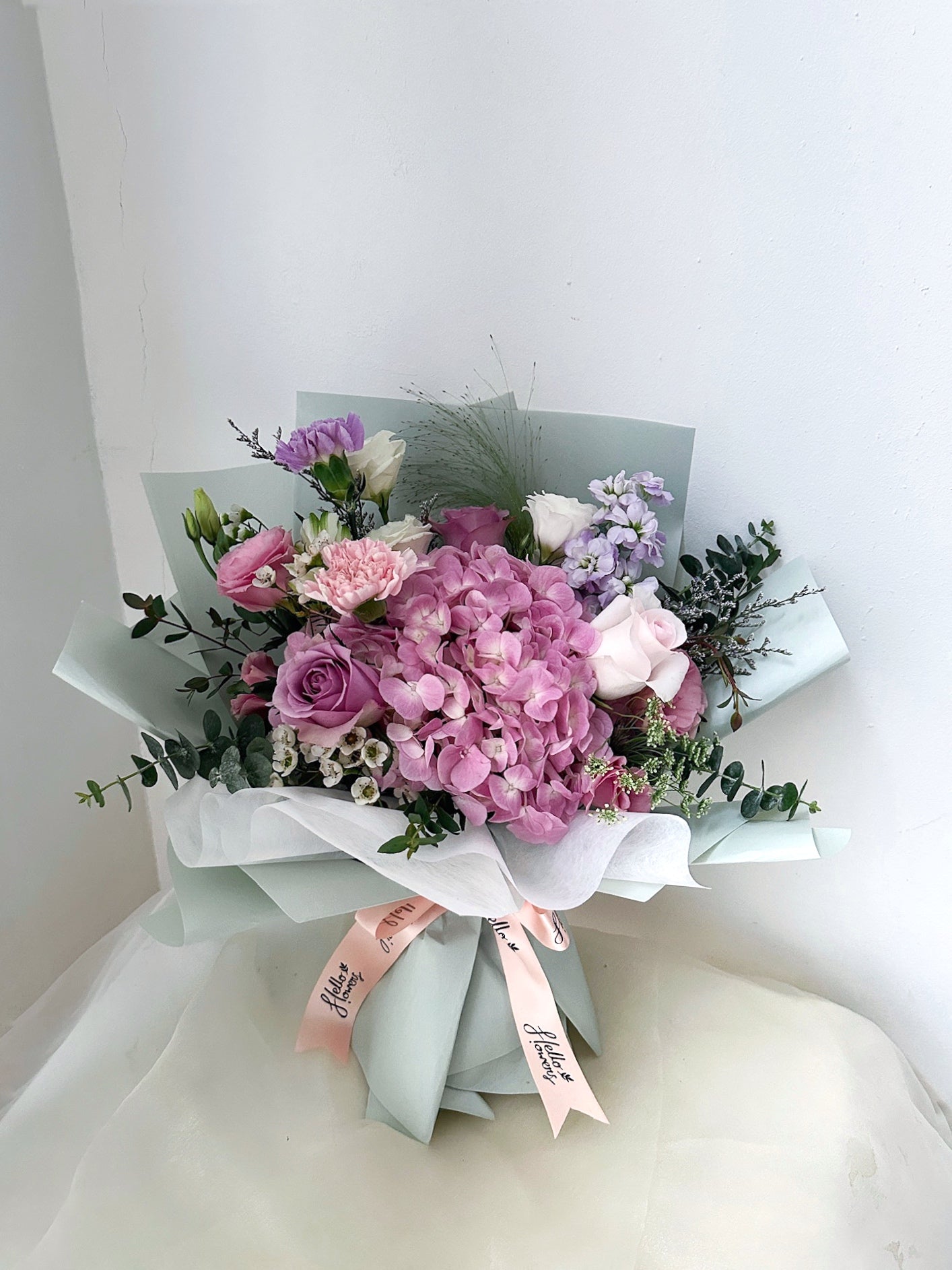 Enchanted Bouquet - Pink hydrangea with lilacs and pastel pinks