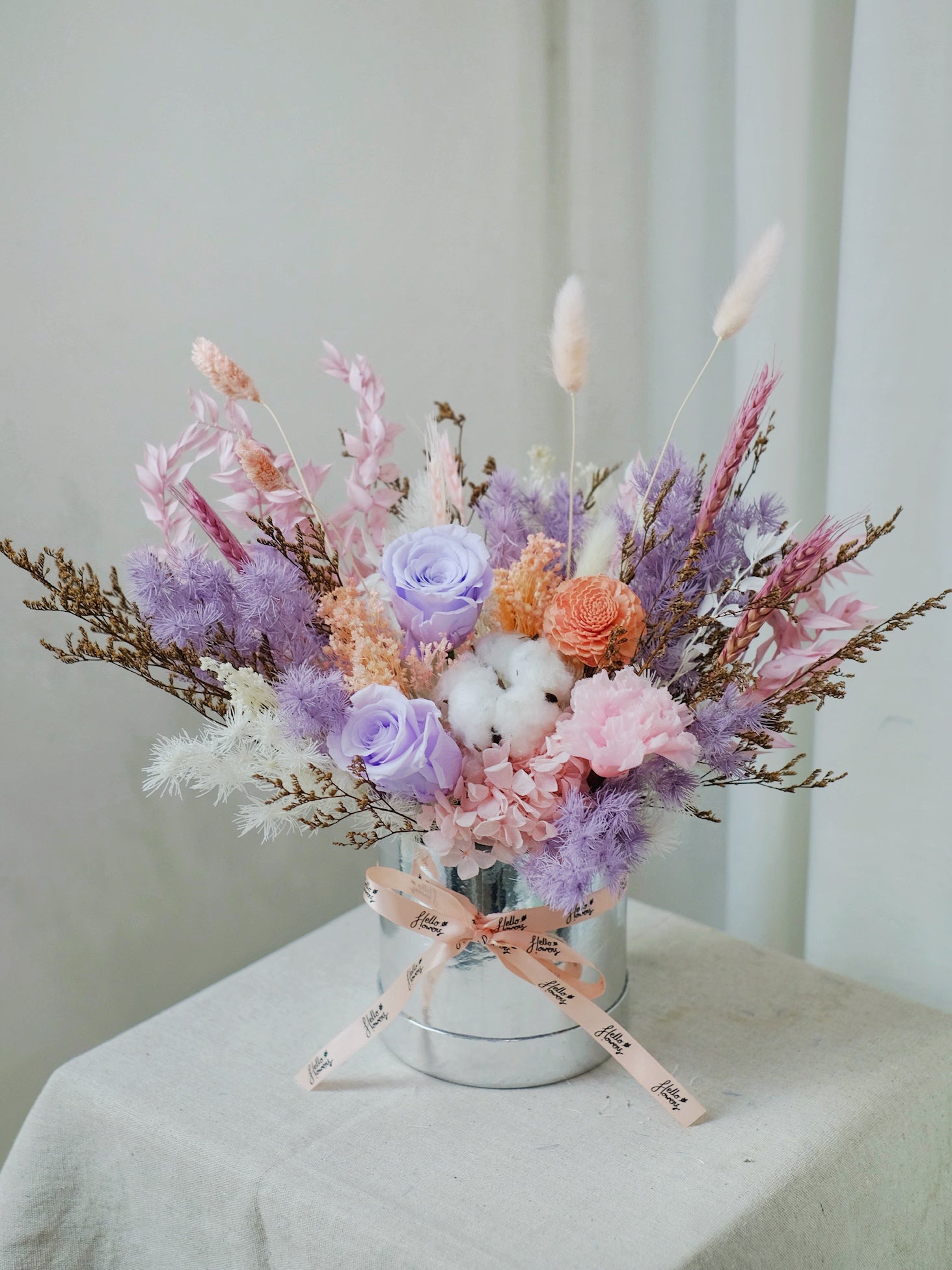 Primrose - Purple Dried and Preserved Flowers in a Silver box – Hello ...
