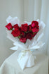 Ruby 14 stalk red rose bouquet in white wrapping