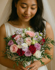 Pastel & Red Round Bridal Bouquet (Fresh Flower)