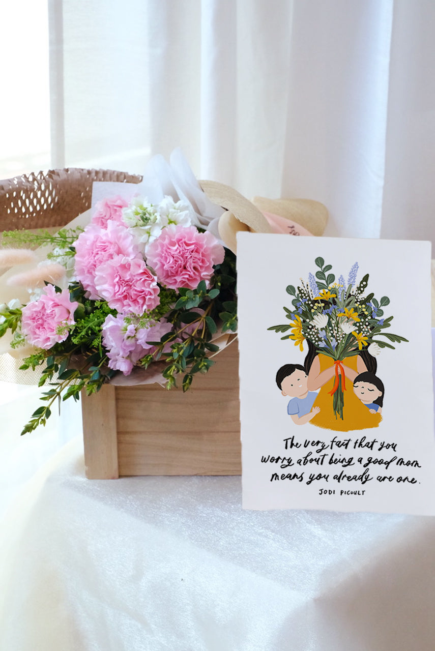 Mother&#39;s Day 25 | Hello Flowers! X Kristen Kiong Bundle - Carnation Bouquet with &quot;Already a Good Mom&quot; Poster