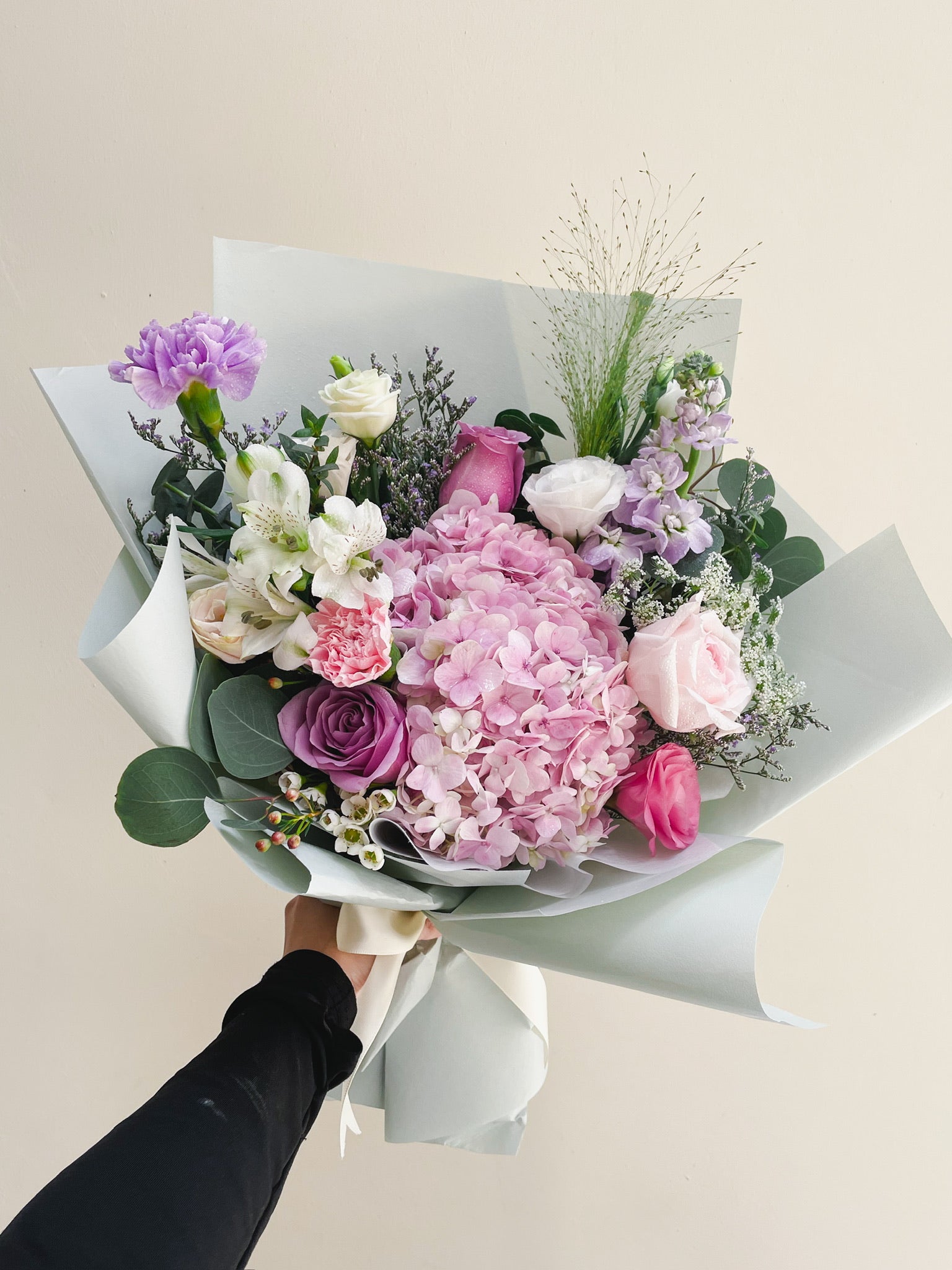 Enchanted Bouquet/Vase - Pink hydrangea with lilacs and pastel pinks