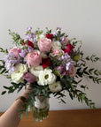 Pastel & Red Round Bridal Bouquet (Fresh Flower)