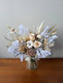 Clara Jar — champagne and white preserved roses with dried cotton flower in a glass jar