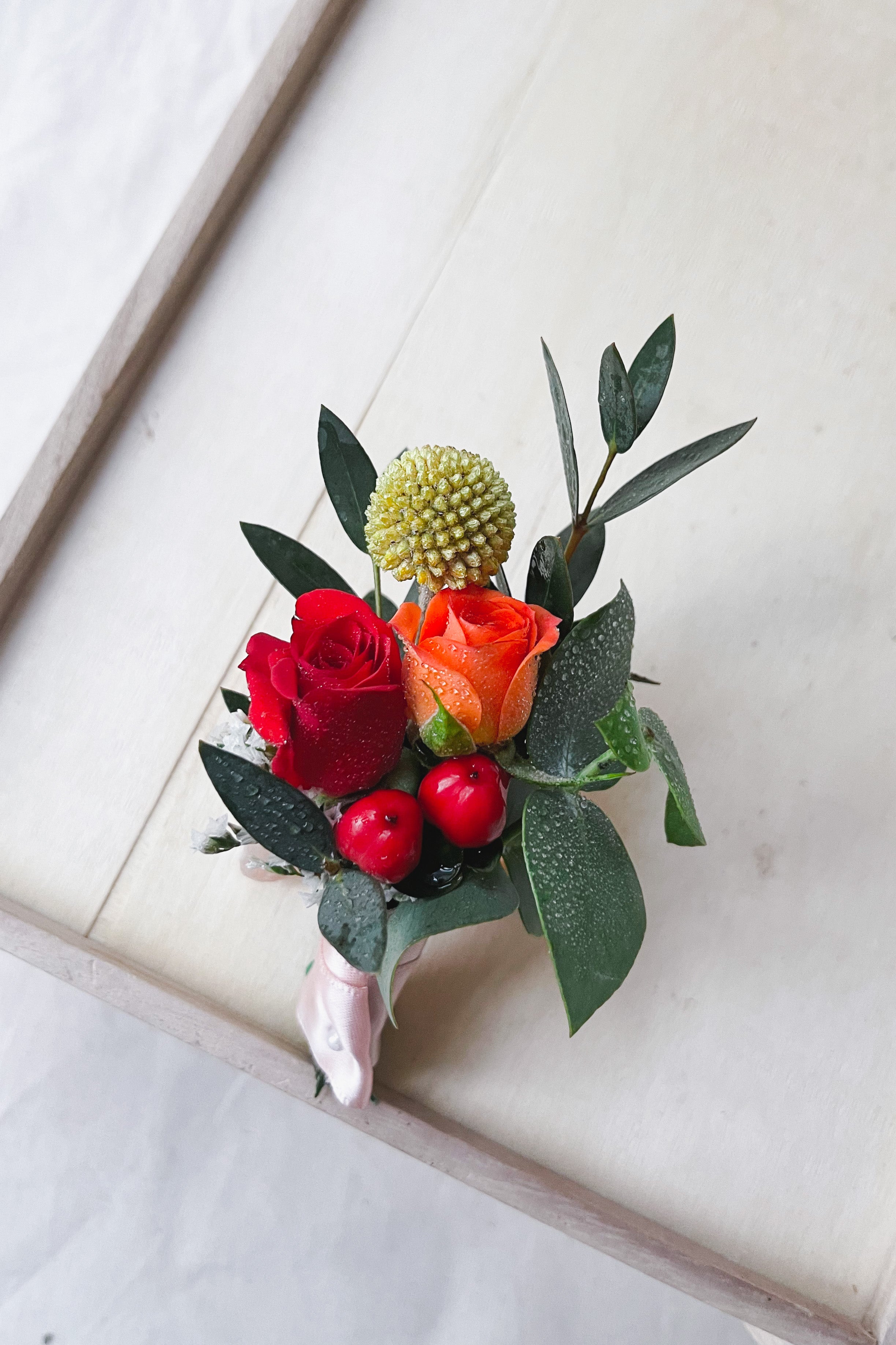 Juliet Roses in Red Orange Peach Theme - Fresh Bridal-Style Bouquet